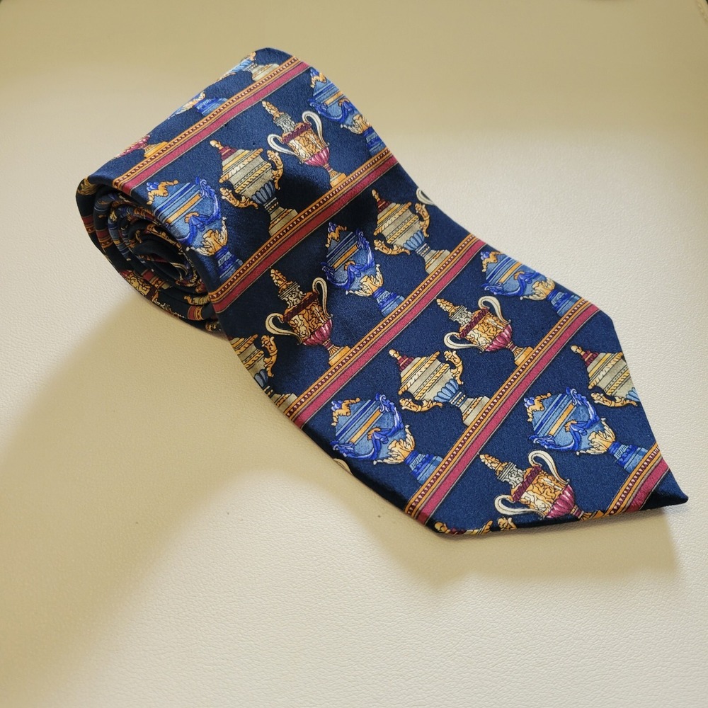 UNICEF Silk Neck Tie Ornamental Ceramic Garden Urns Circa 1830 Navy Blue‎ 57x4